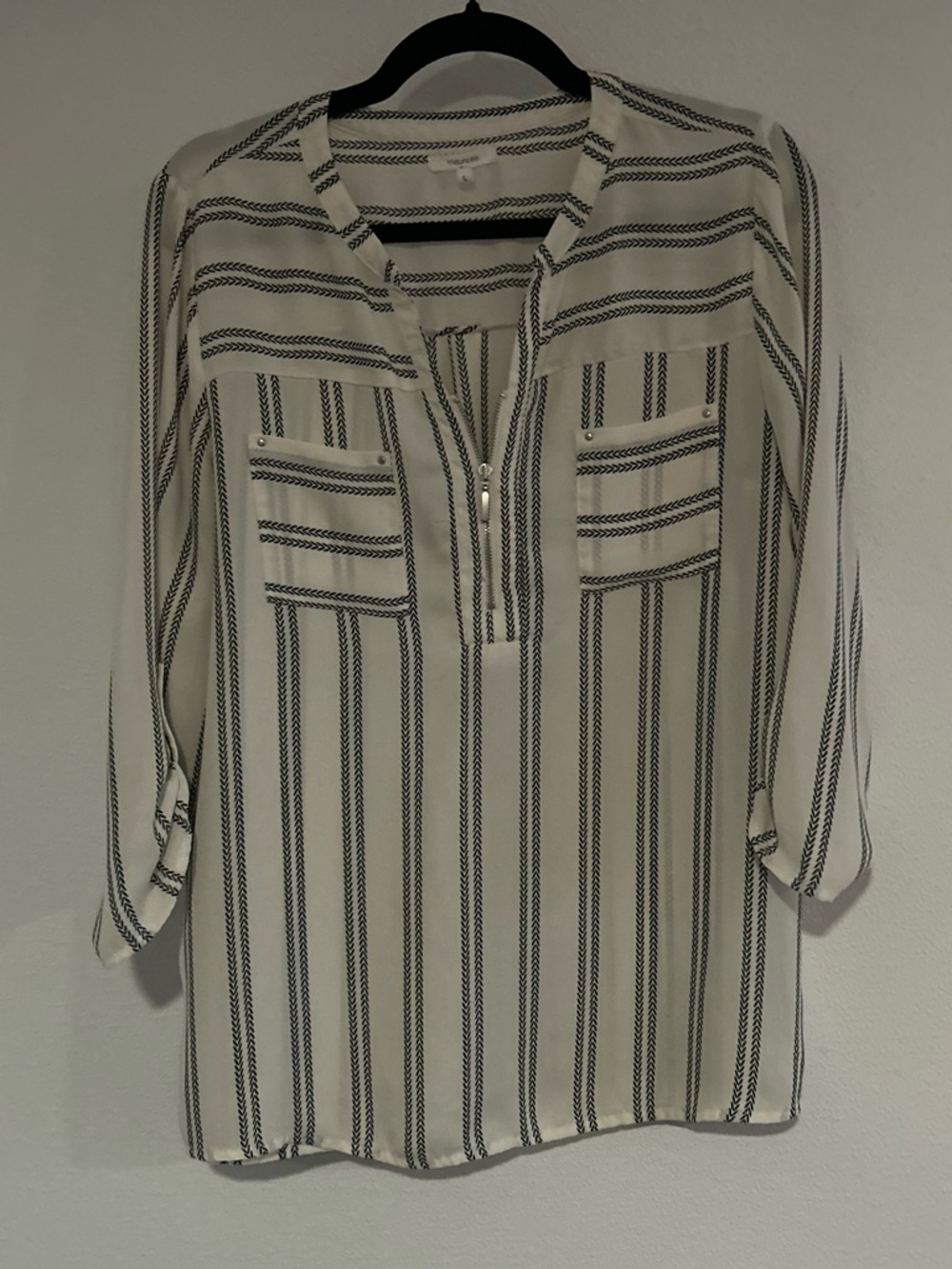 Maurices Cream Tunic with Black Vertical Stripes